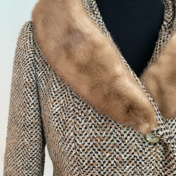 Vintage 60s tweed and fur jacket sz S - Picture 2 of 5